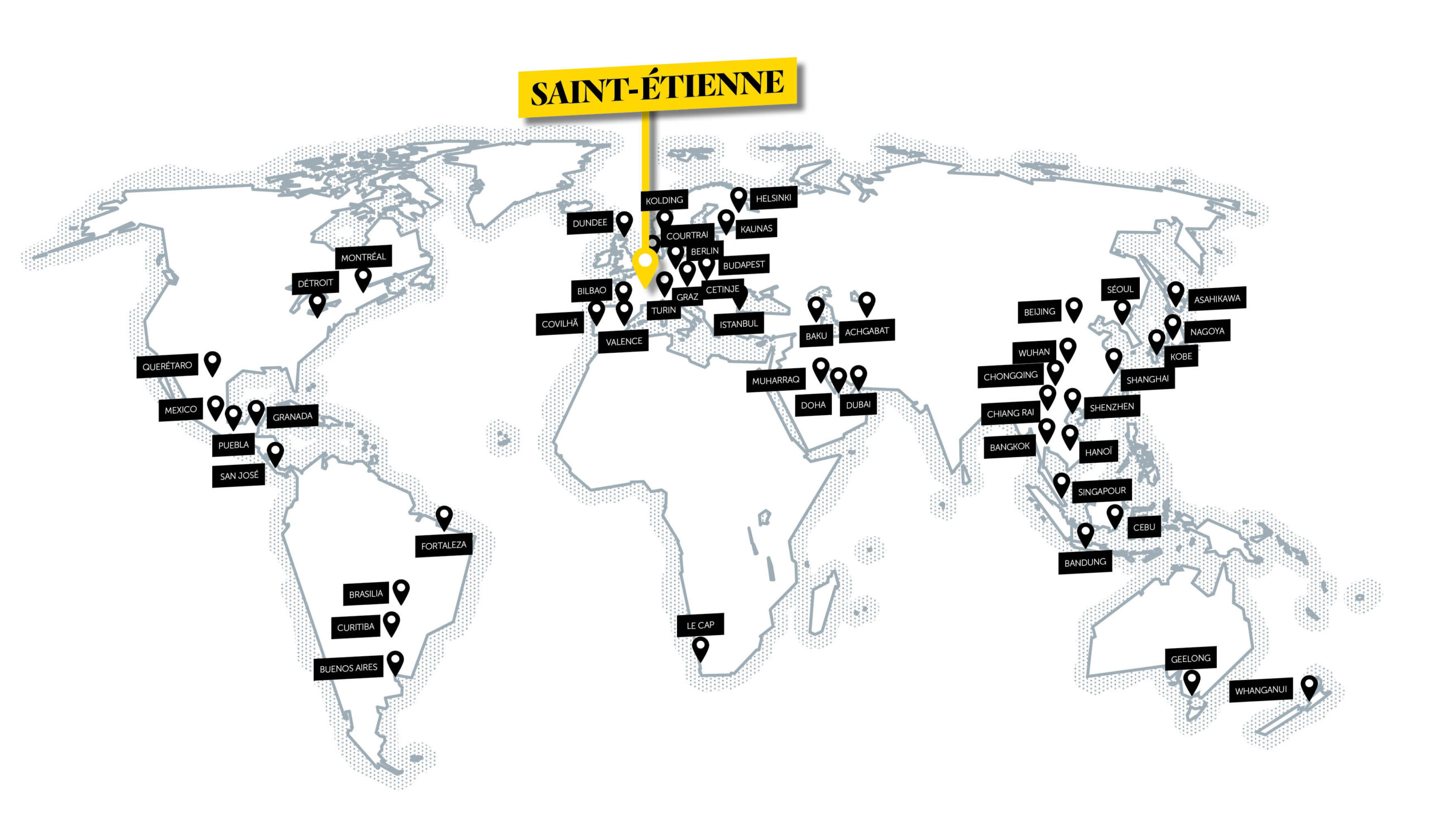 Carte des 49 villes créatives de design de l’UNESCO